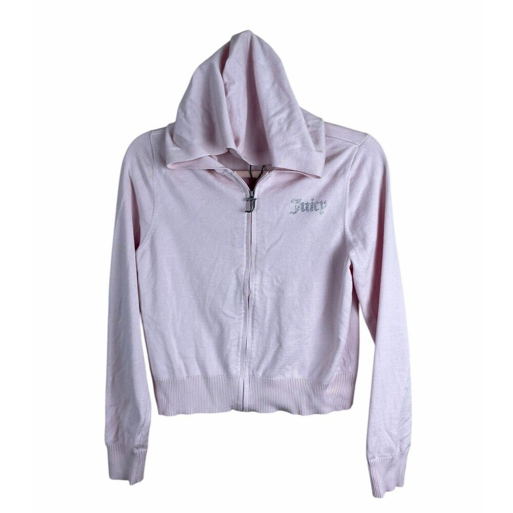 JUICY COUTURE Knit Bling Full Zip Hoodie  Jacket‎ Medium Pink Rhinestones